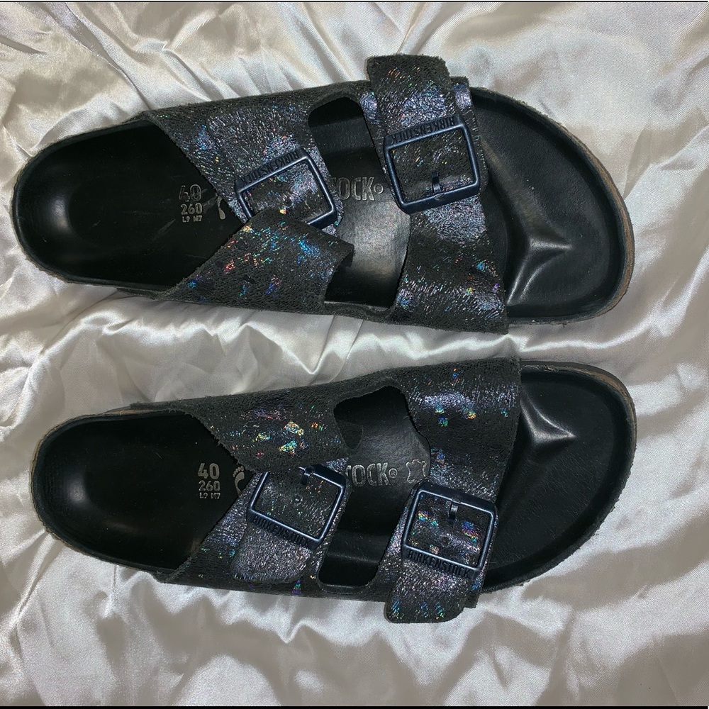 Black sparkly Birkenstocks